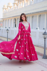 Mesmerizing Embroidery Sequence Work Pink Color Gown